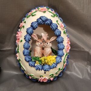 Singing Easter Bunnys ceramic or resin Vintage lights up and sings motion activa